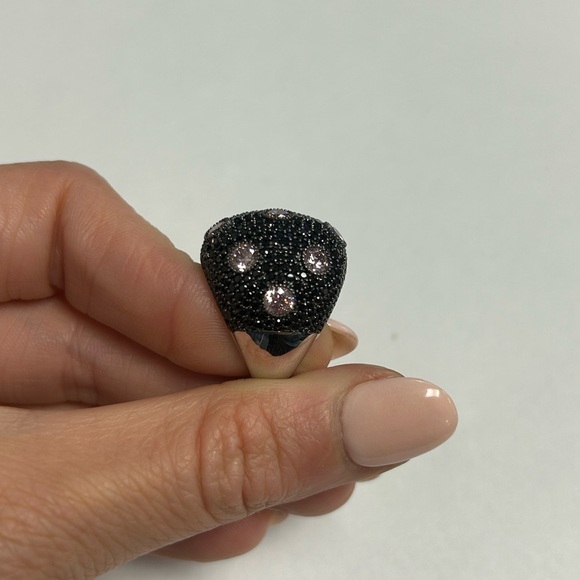 ‎‏Suzy Levian Sterling Silver Black Pink CZ Pave Dome Ring NWT - Picture 4 of 5